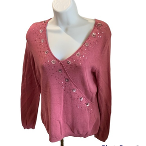 Merona Womens Long Sleeve Pink Floral Shirt Size Small Sequins Front